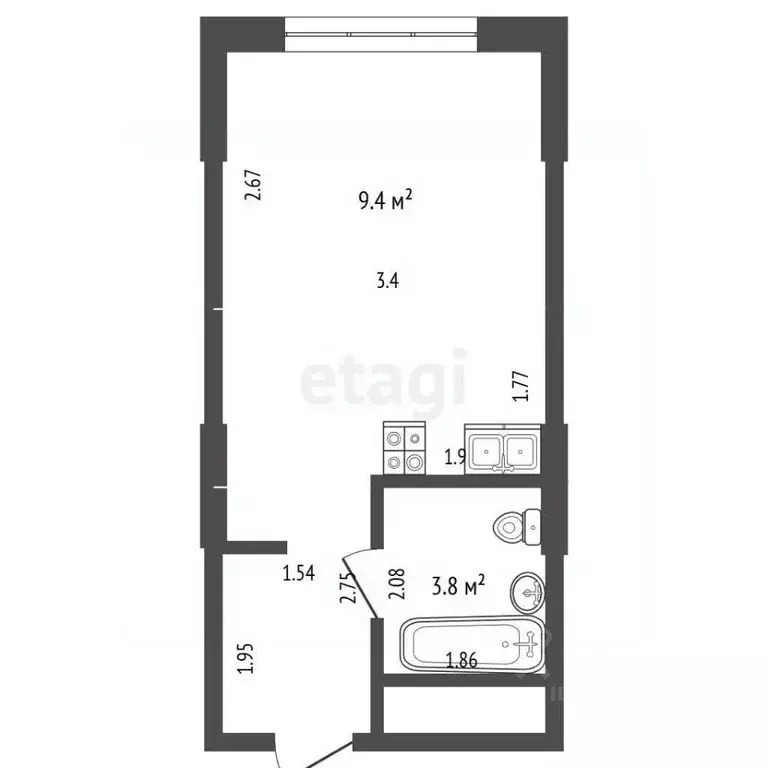 Студия Москва Клинская ул., 2Ак7 (23.1 м) - Фото 2