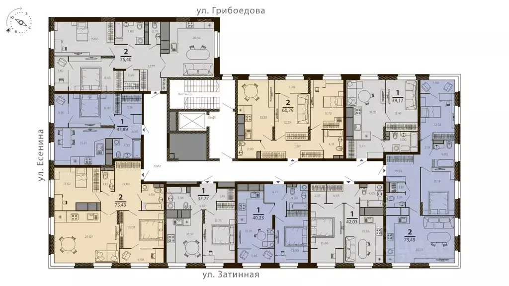 2-к кв. Рязанская область, Рязань ул. Есенина (75.4 м) - Фото 2
