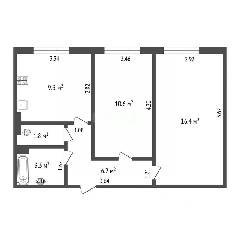 2-к кв. Ямало-Ненецкий АО, Новый Уренгой ул. Нефтяников, 16 (47.6 м) - Фото 2