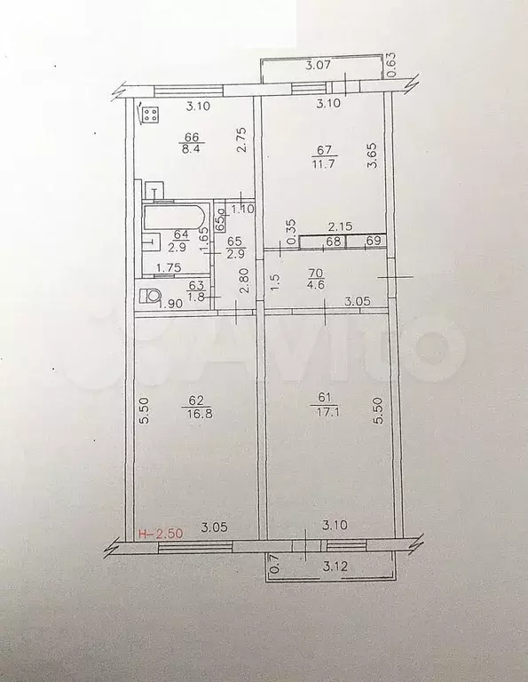 3-к. квартира, 67 м, 2/5 эт. - Фото 0