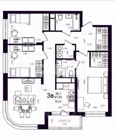 3-к кв. Тульская область, Тула Оборонная ул., 102В (89.0 м) - Фото 1