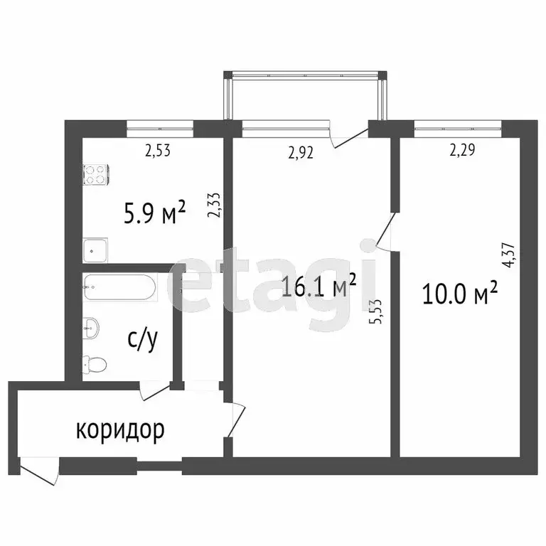 2-комнатная квартира: Ульяновск, улица Горького, 9 (37.8 м) - Фото 0