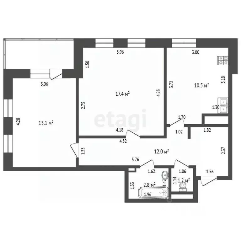 2-к кв. Тюменская область, Тюмень ул. 50 лет Октября, 75к2 (60.0 м) - Фото 1