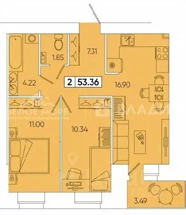 2-к кв. Архангельская область, Северодвинск ул. Торцева, 65 (51.3 м) - Фото 2