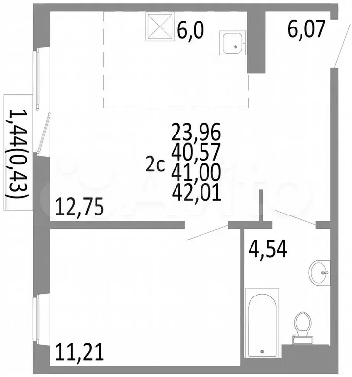 2-к. квартира, 41 м, 3/10 эт. - Фото 0