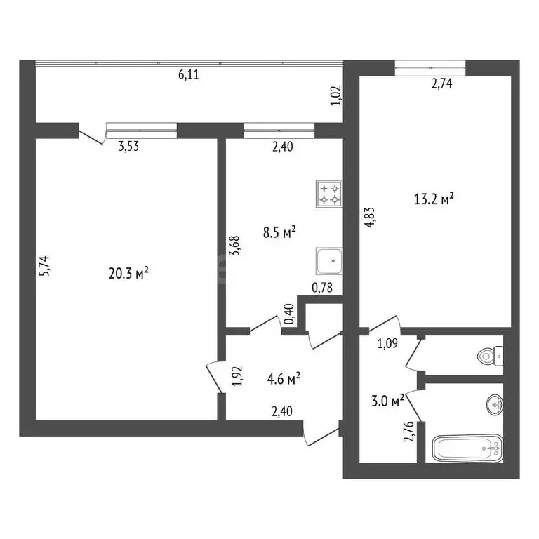 2-комнатная квартира: Благовещенск, Конная улица, 22 (54 м) - Фото 1