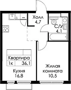 1-комнатная квартира: Санкт-Петербург, Кантемировская улица, 11 (36.1 ... - Фото 0