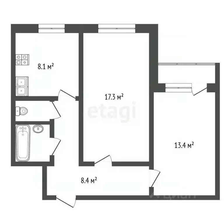 2-к кв. Ямало-Ненецкий АО, Новый Уренгой Дружба мкр, 2/9 (53.9 м) - Фото 2
