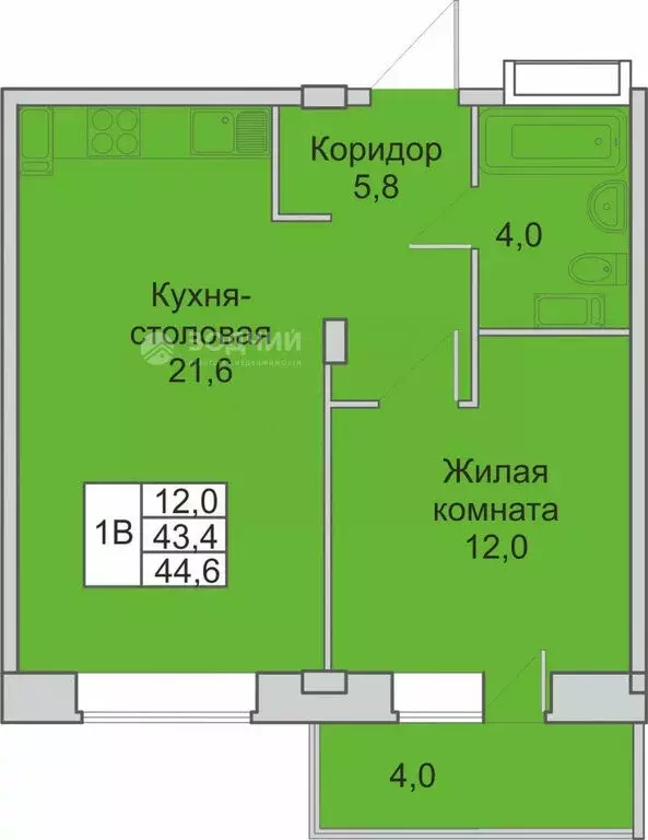 1-комнатная квартира: Новочебоксарск, Зелёный бульвар, 3А (44.6 м) - Фото 1