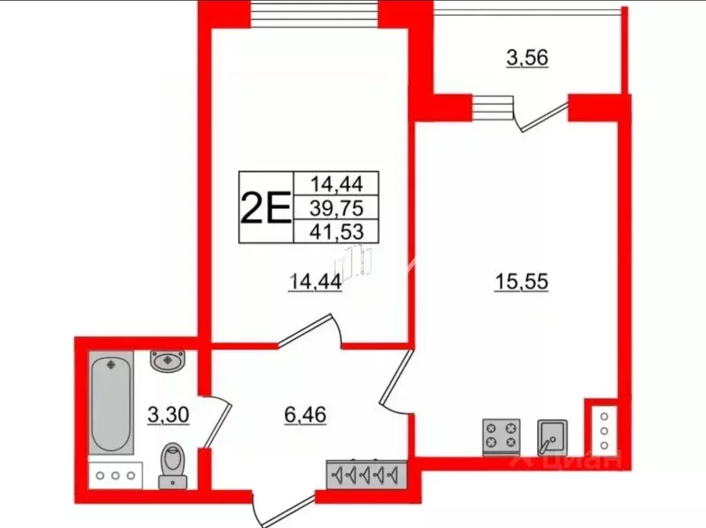 1-к кв. Санкт-Петербург ул. Чирикова, 5 (39.75 м) - Фото 2