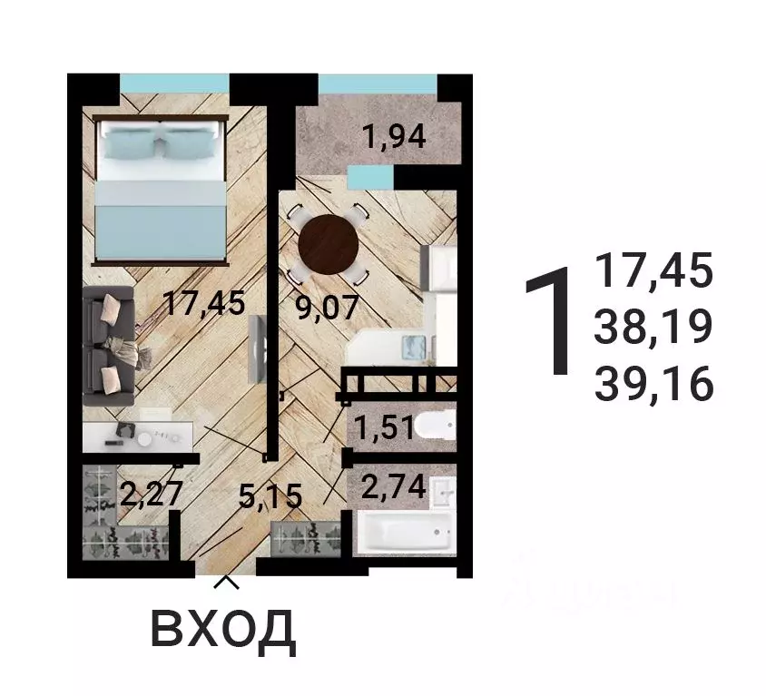 1-к кв. Воронежская область, Воронеж ул. Летчика Демьянова, 1 (40.2 м) - Фото 0
