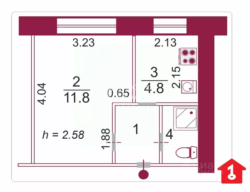1-к кв. Омская область, Омск просп. Мира, 165Г (21.3 м) - Фото 2