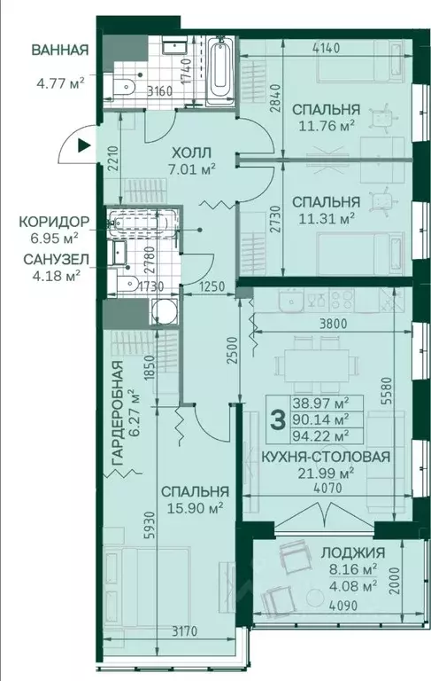 3-к кв. Санкт-Петербург Магнитогорская ул., 11 (90.3 м) - Фото 0