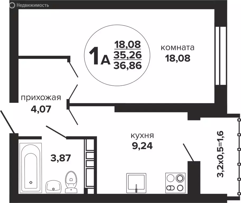 1-комнатная квартира: Краснодар, Прикубанский внутригородской округ, ... - Фото 0