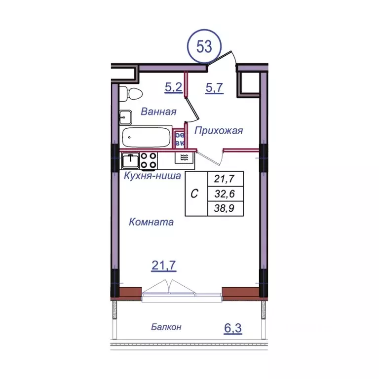 Студия Калининградская область, Светлогорск Балтийская ул. (38.9 м) - Фото 1