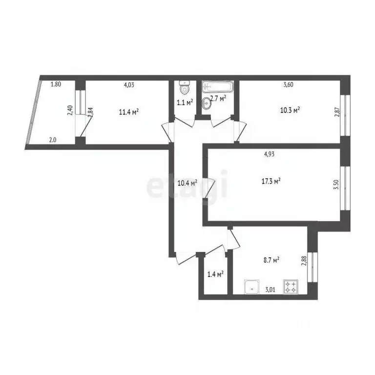 3-к кв. Омская область, Омск ул. Рокоссовского, 2 (63.3 м) - Фото 1