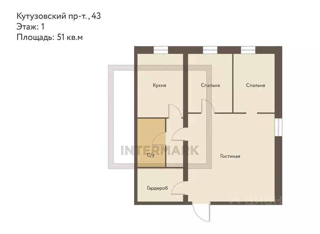 3-к кв. Москва Кутузовский просп., 43 (51.0 м) - Фото 2