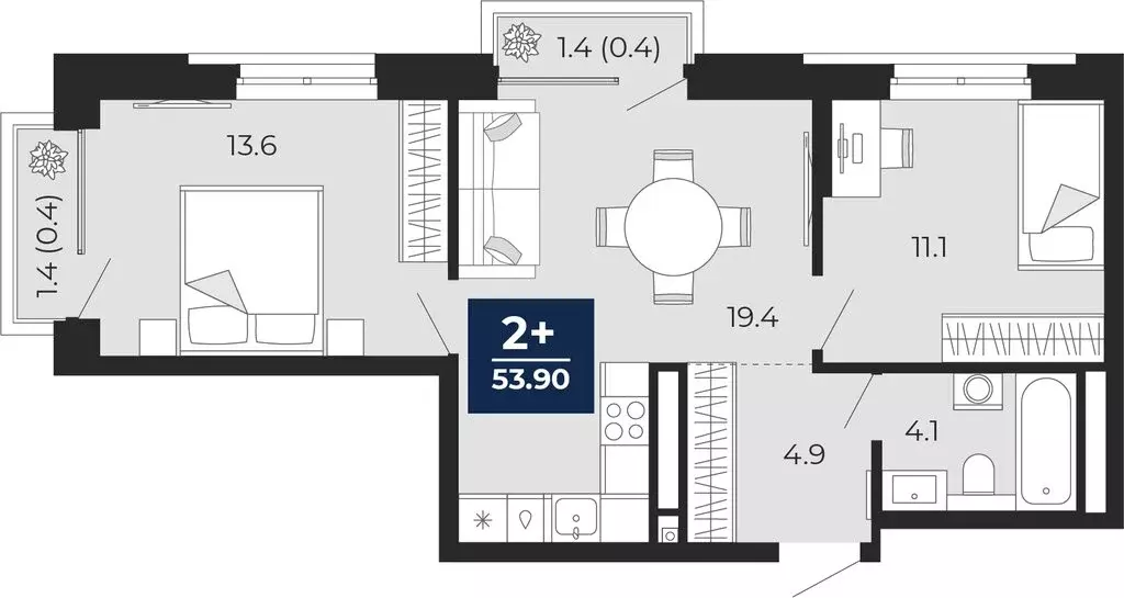2-комнатная квартира: Тюмень, проезд Капитана Куликова, 7 (55.9 м) - Фото 1