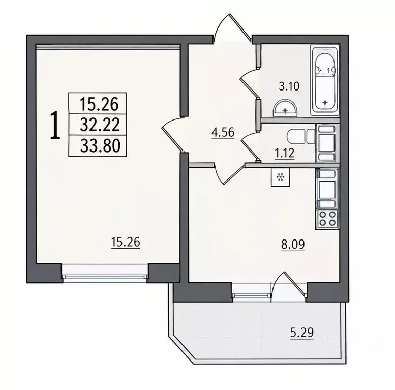 1-к кв. Санкт-Петербург ул. Брянцева, 13к1 (32.7 м) - Фото 2