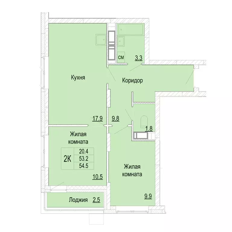 2-комнатная квартира: Нижний Новгород, деревня Кузнечиха (54.5 м) - Фото 0