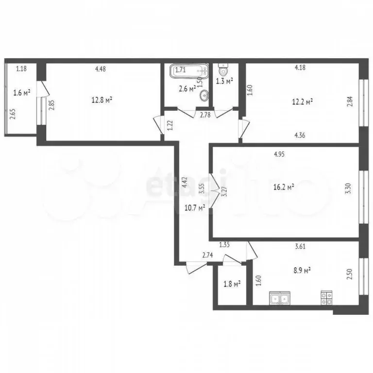 3-к. квартира, 68,1 м, 9/9 эт. - Фото 0