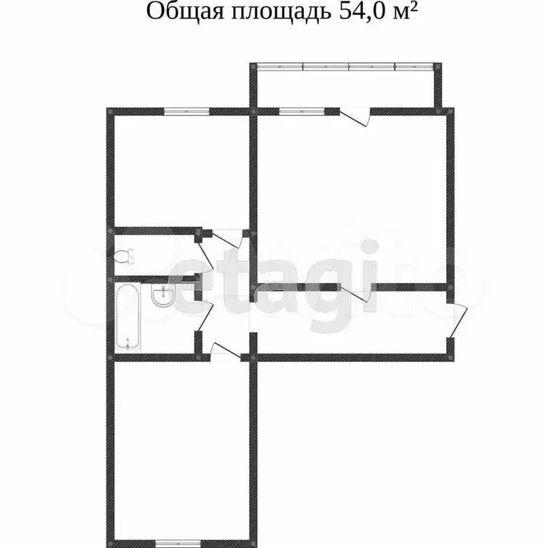 2-к. квартира, 53,3 м, 4/5 эт. - Фото 0