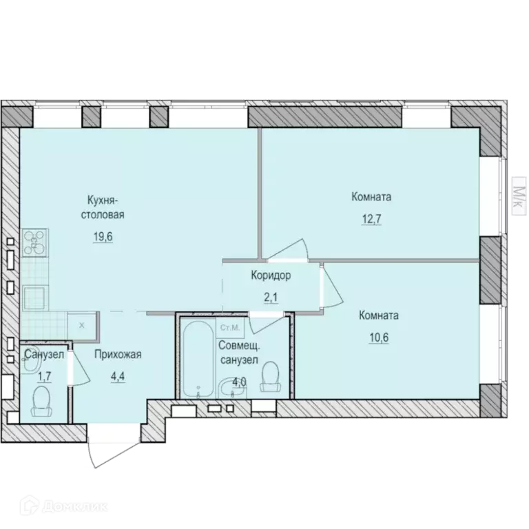 Продаётся 2-к квартира, 55.1 м - Фото 0
