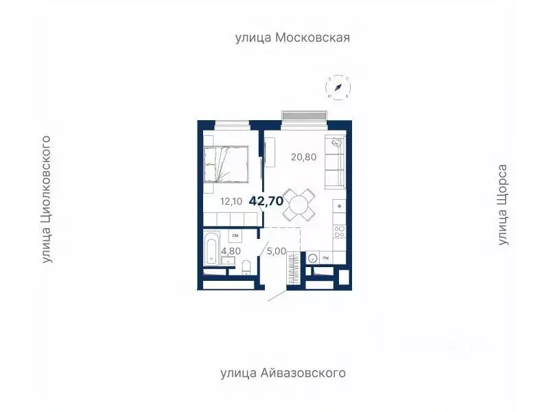 1-к кв. Свердловская область, Екатеринбург ул. Московская, 249/2 (42.9 ... - Фото 0