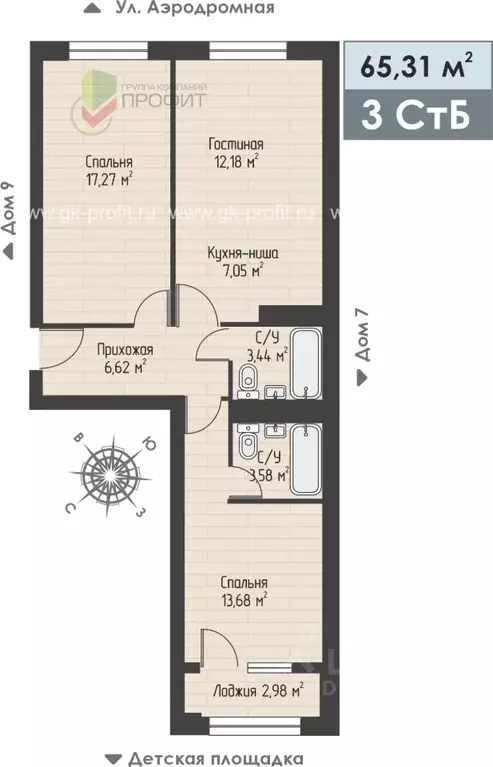 3-к кв. Татарстан, Набережные Челны ул. Жданова, 3 (65.31 м) - Фото 1