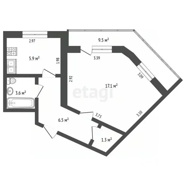 1-к кв. Севастополь ул. Хрусталева, 61 (43.9 м) - Фото 2