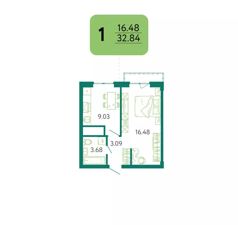 1-комнатная квартира: Белгород, Донецкая улица, 79Ак1 (32.84 м) - Фото 0