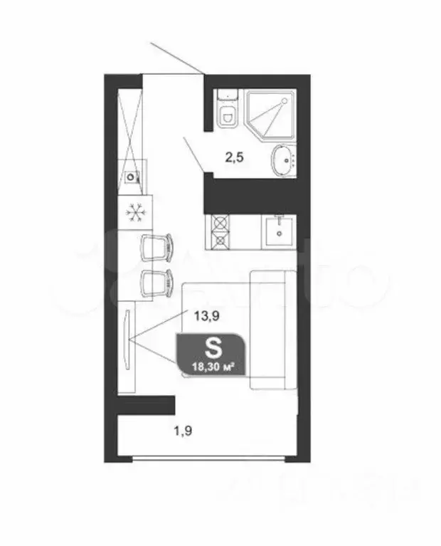 Апартаменты-студия, 13,9 м, 1/5 эт. - Фото 0