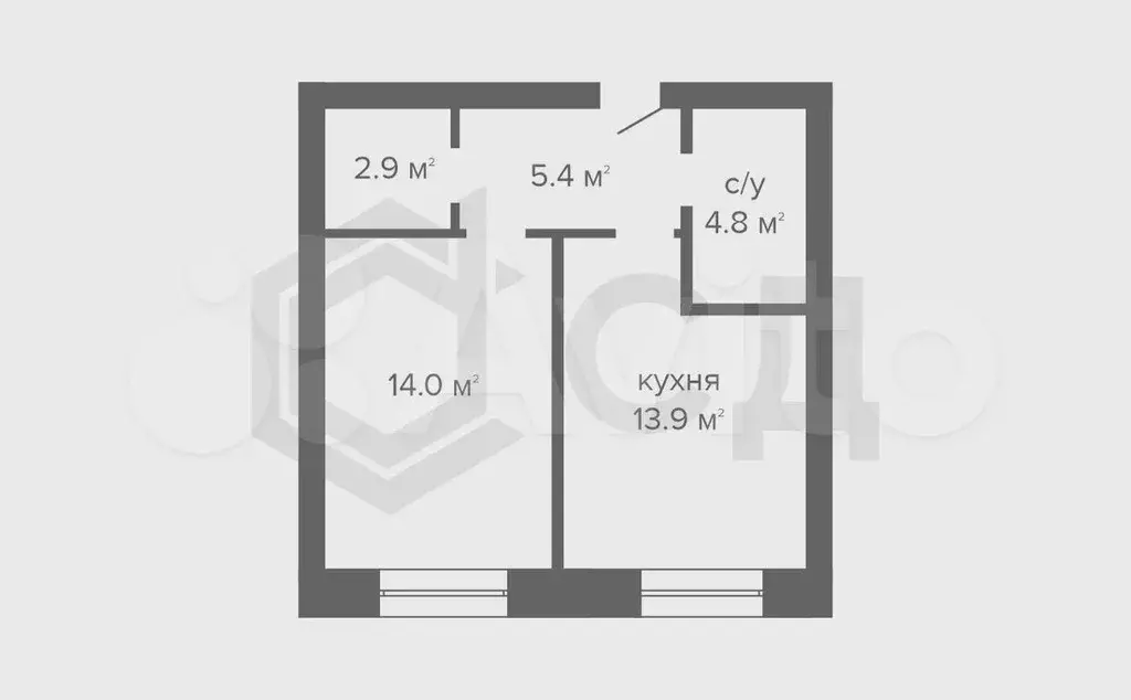 1-к. квартира, 41,4 м, 8/8 эт. - Фото 0