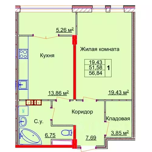 1-к кв. Ивановская область, Иваново Лежневская ул., 98 (56.84 м) - Фото 0