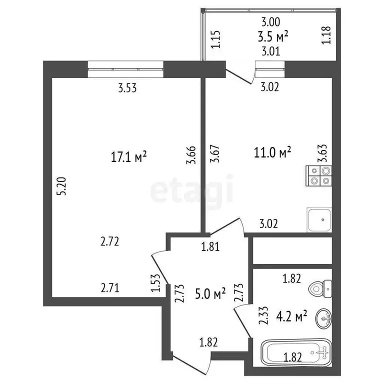 1-комнатная квартира: Стерлитамак, проспект Октября, 38 (37.3 м) - Фото 1