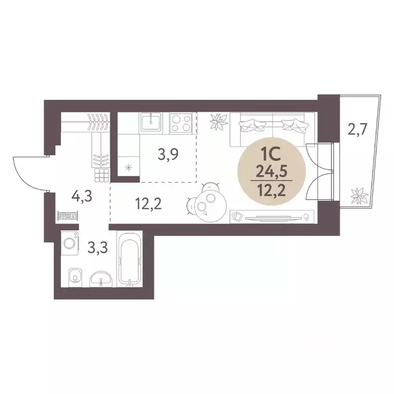 Студия Новосибирская область, Новосибирск  (24.5 м) - Фото 0