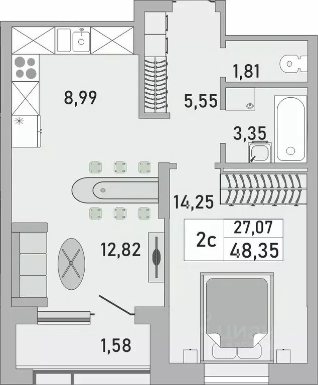 2-к кв. Башкортостан, Уфа Бакалинская ул., 9/1 (48.35 м) - Фото 1