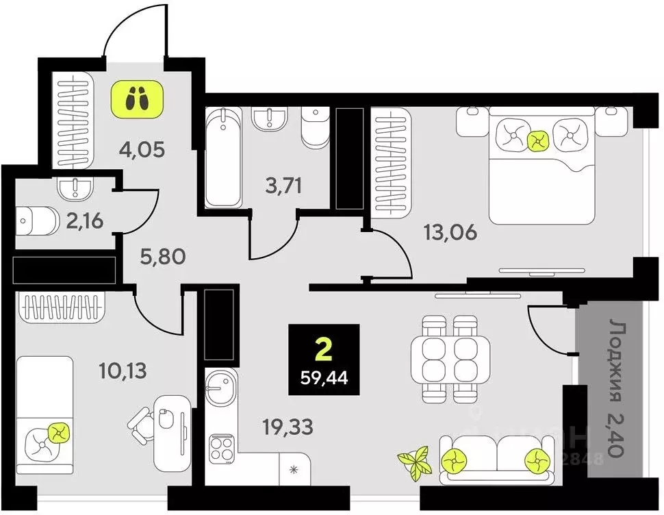 2-к кв. Тюменская область, Тюмень ул. Андрея Приказнова, 7 (59.44 м) - Фото 0