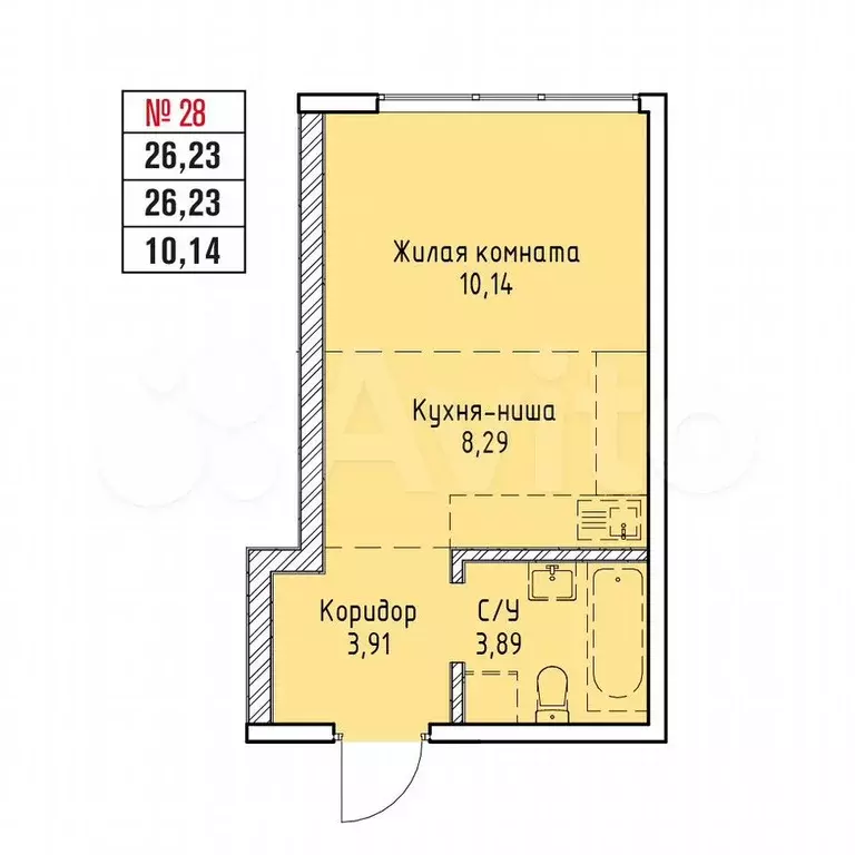 1-к. квартира, 26,2 м, 4/19 эт. - Фото 0