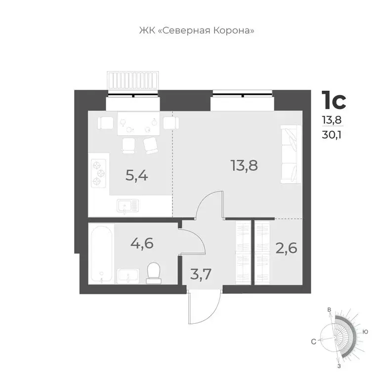 1-комнатная квартира: Новосибирск, улица имени генерал-майора А.Н. ... - Фото 0