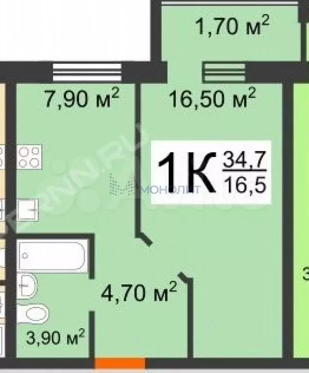 1-к. квартира, 34,7 м, 5/10 эт. - Фото 0