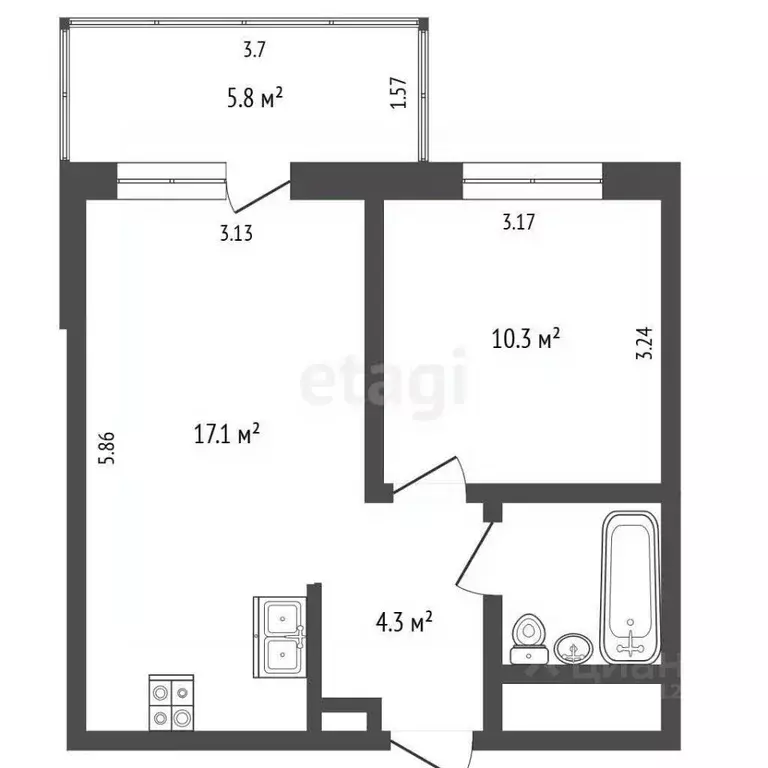 2-к кв. Пермский край, д. Кондратово ул. Улановой, 6 (35.0 м) - Фото 1