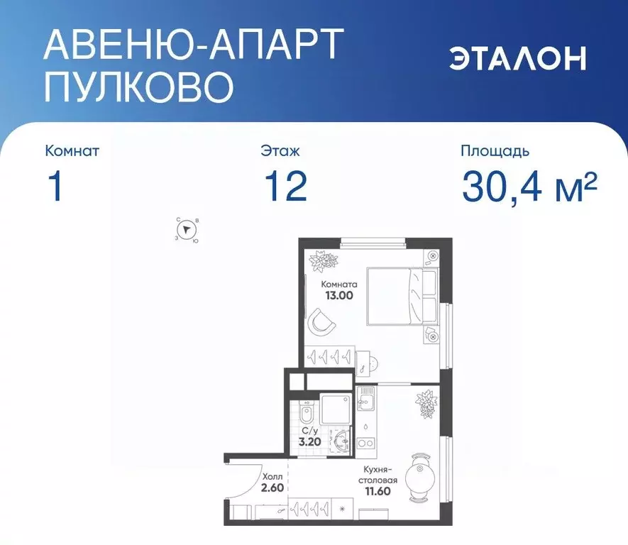 1-к кв. Санкт-Петербург Мясокомбинат исторический район,  (30.4 м) - Фото 1