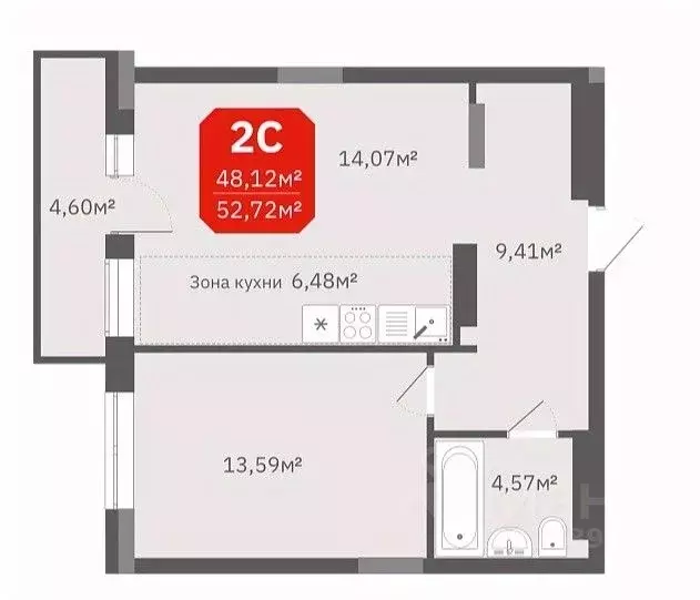 2-к кв. Новосибирская область, Новосибирск ул. Титова, 196/1 (48.12 м) - Фото 0