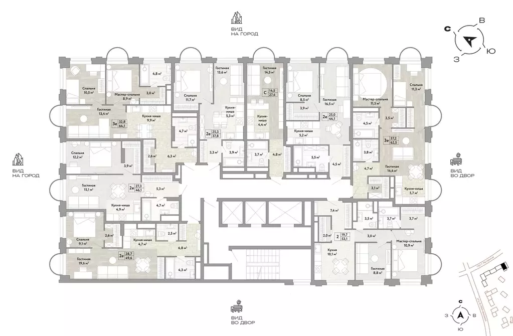 2-к квартира, 64.1 м - Фото 1