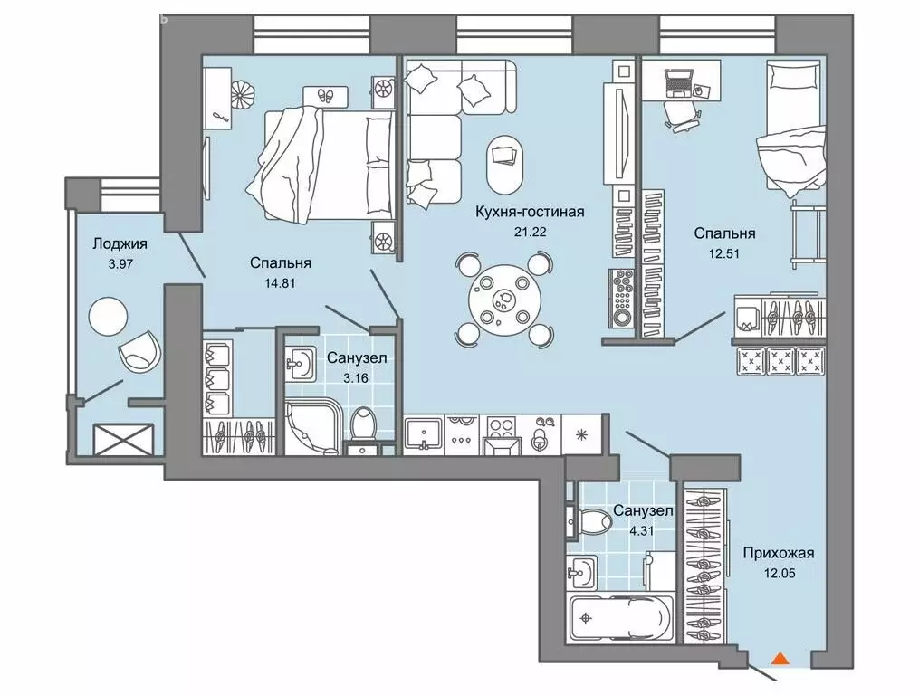 2-комнатная квартира: Киров, улица Дмитрия Козулева, 9к2 (71 м) - Фото 1