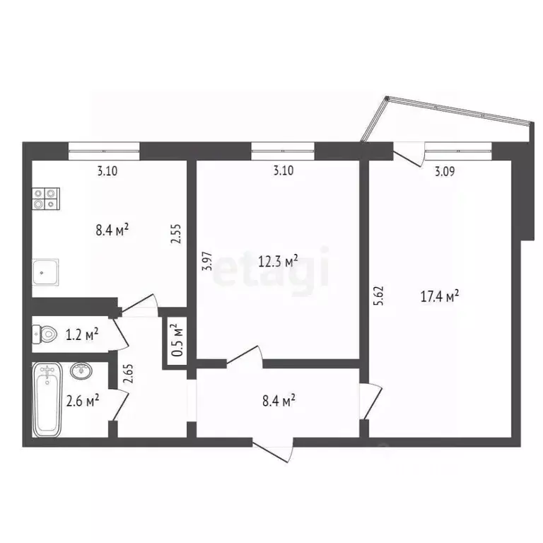 2-к кв. Орловская область, Орел Карачевское ш., 8 (50.8 м) - Фото 1