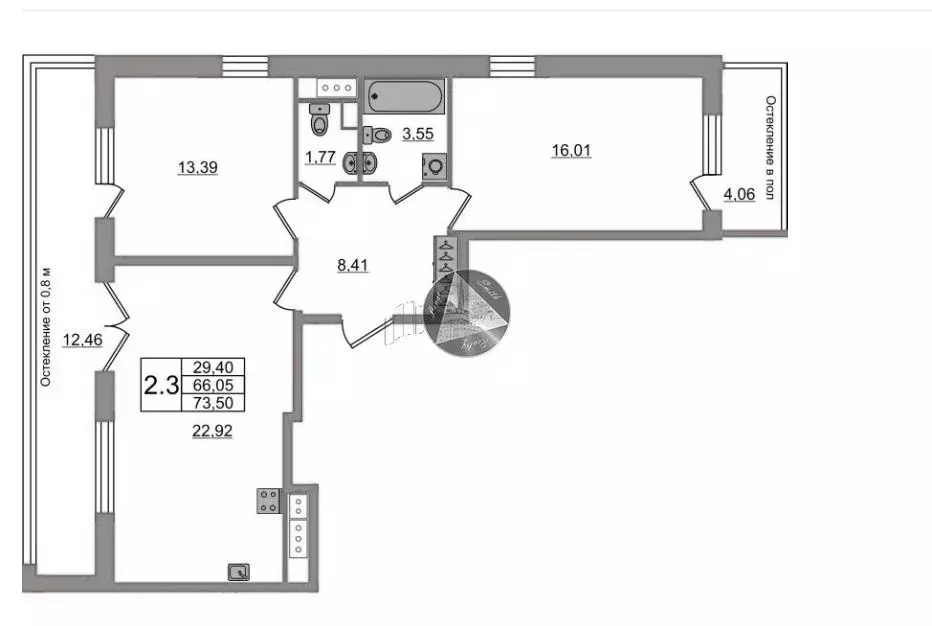 2-к кв. Санкт-Петербург 1-й Предпортовый проезд, 1 (66.05 м) - Фото 2
