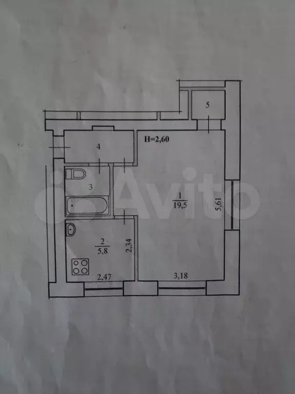 1-к. квартира, 32,8 м, 1/5 эт. - Фото 0