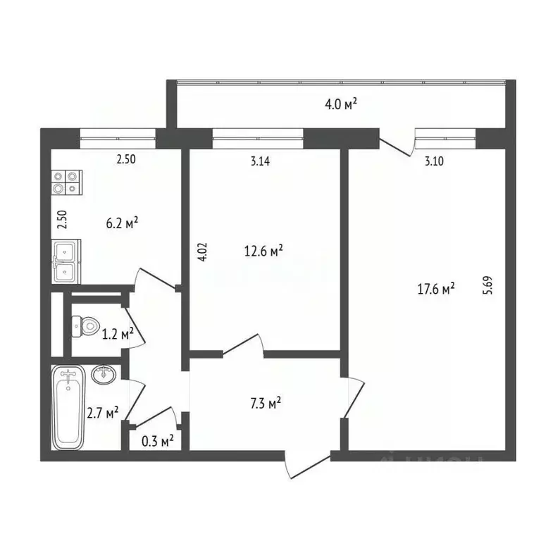 2-к кв. Псковская область, Печоры Индустриальная ул., 12 (51.9 м) - Фото 2